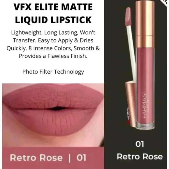 Farmasi VFX Elite Camera Ready‎ Liquid Lipstick Retro Rose 01 Long Lasting NEW - Picture 1 of 3